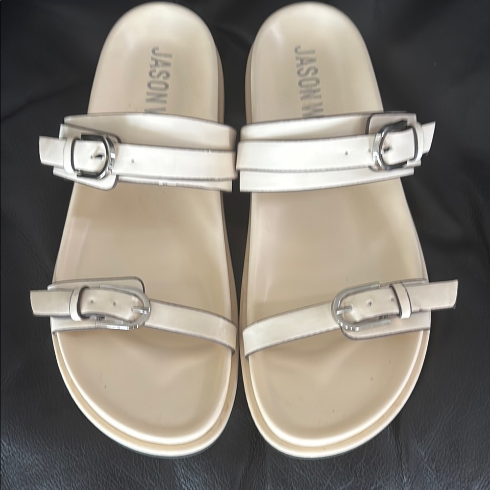 Jason Wu Off-White Slide Sandals with Silver Buckles